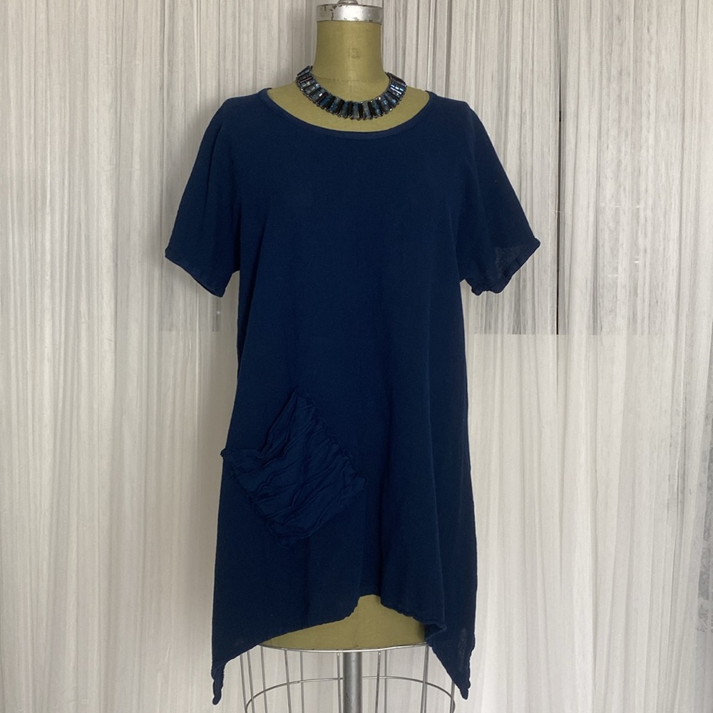 Oh My Gauze! Tunic Top Dark Navy Blue Women's Lagenlook Boho, Pocket Sz (X-XL)